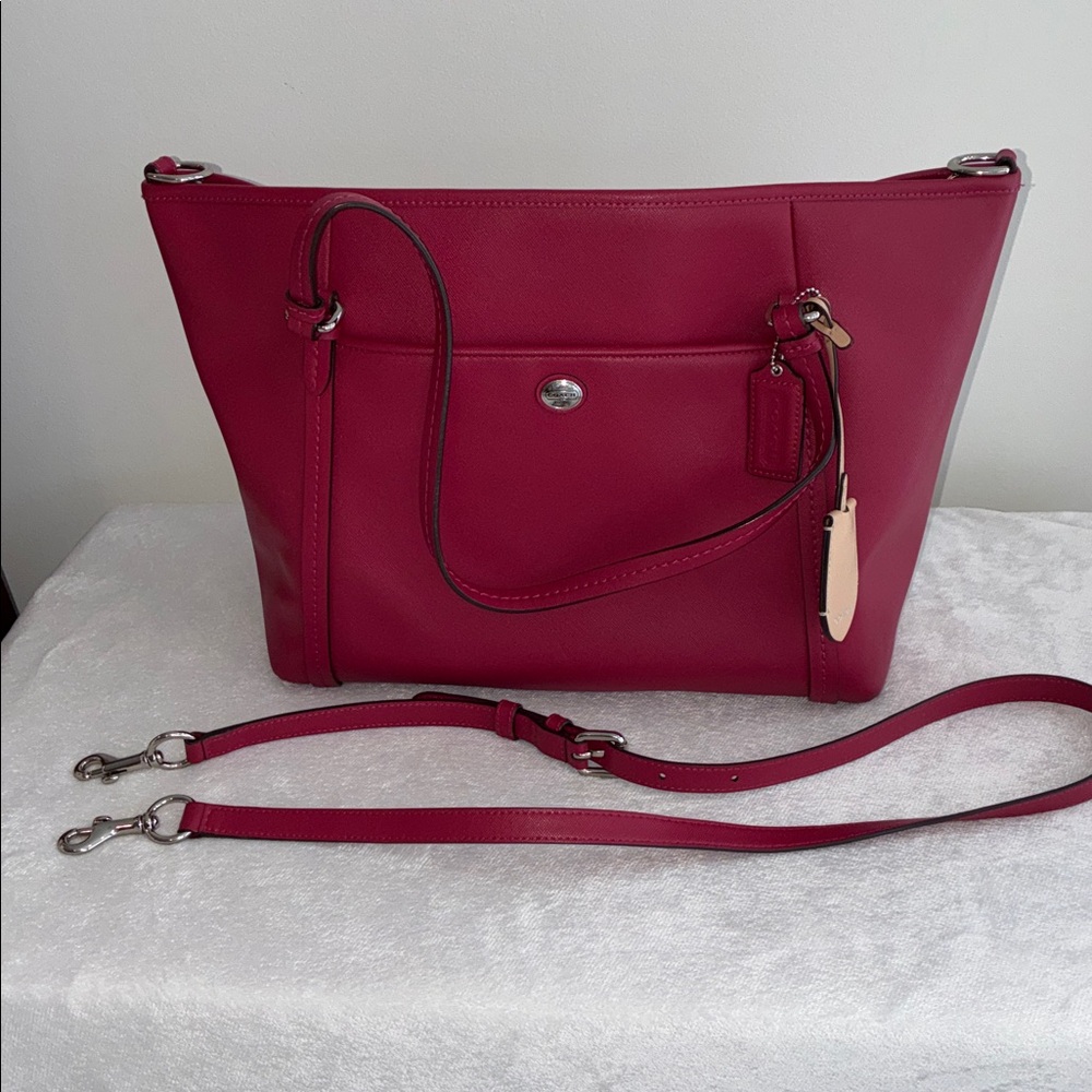 Coach Peyton Pocket crossbody Elegant Red Leather Tote Bag